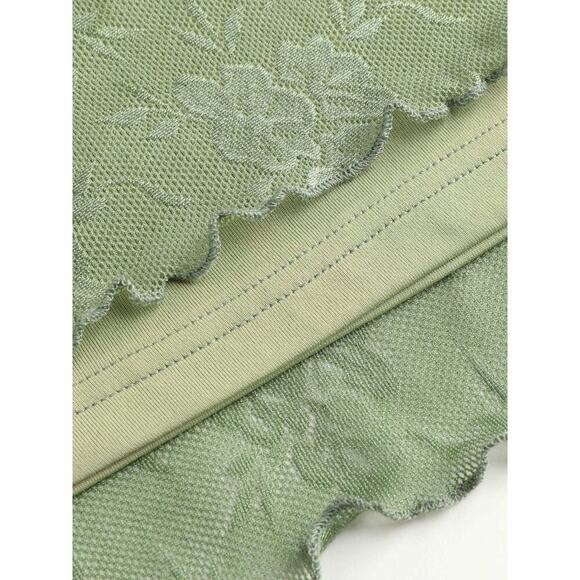 Green Lace Floral Midi Dress Size 3XL β Ruffle Trim Cottagecore Mesh Overlay NWT - Picture 3 of 9